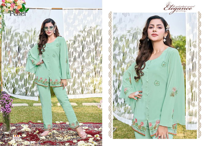 Peher Fancy Stylish Designer Wholesale Ladies Top With Bottom